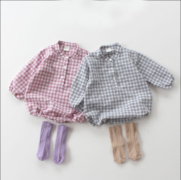 

spring plaid newborn clothes long sleeve girl boy romper infant baby jumpsuit, Blue