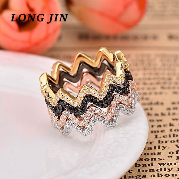 

wave pattern zircon for women jewelry female models ring simple fashion gold color couple wedding brand party girl gift rings, Slivery;golden