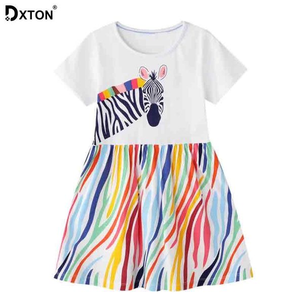 

girl's dresses dxton girls dress 2021 summer cotton clothes applique causal children licorne clothing short sleeve, Red;yellow