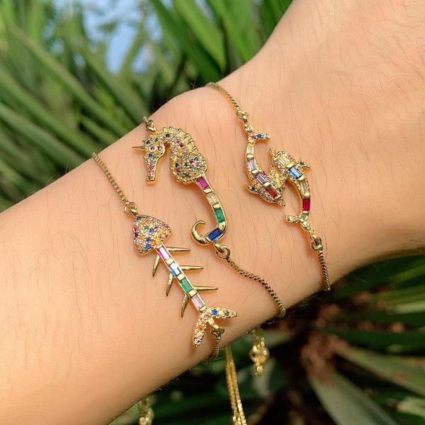 

link, chain grapes crystal fish bone bracelet trendy women zircon dolphin rainbow tennis jewelry doradas pulseras mujer, Black