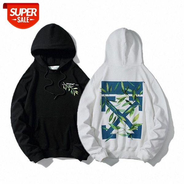 

ow flower olive branch green leaf arrow pure cotton pullover hooded sweater men and women couple hoodie jacket #ea4b, Black