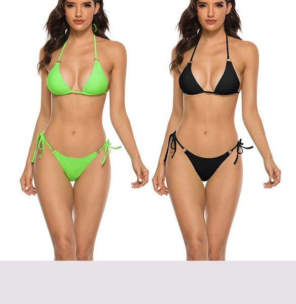 

women's swimwear linling2021 summer style european and american fashion halter-neck lace-up buckle female swimsuit, White;black