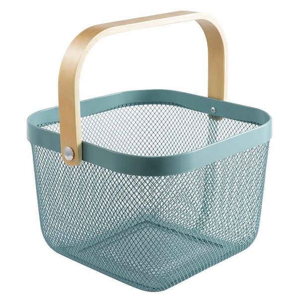

storage baskets multi-purpose metal iron basket home fruit beverage container wooden handle picnic holder kitchen