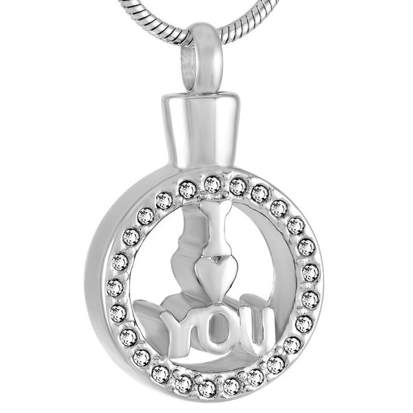 

pendant necklaces ijd9449 crystal edge round shape stainless steel memorial necklace hold i love you cremation urn jewelry for ashes, Silver