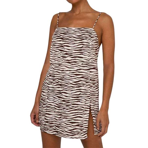 

women ladies summer casual split zebra print dress fashion stylish sleeveless for party daily wear girls mini sundress dresses, Black;gray