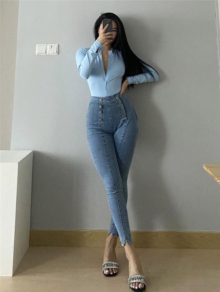 

women's jeans high waist skinny women denim pants trousers straight leg blue