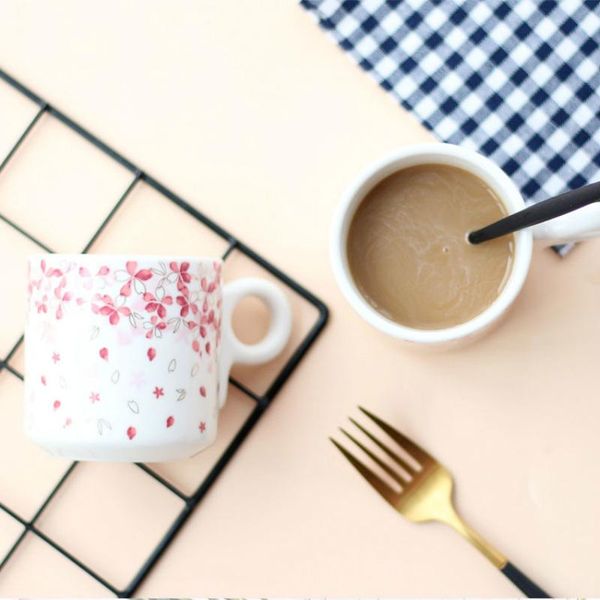 

mugs japanese aesthetic pink cherry blossoms espresso coffee mug small sakura tea cup drinkware tumbler tazas para cafe xicara anime