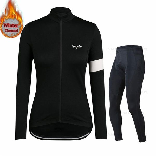 

racing sets lady raphaful cycling jersey bicycle long-sleeved jerseys winter wool suits triathlon women clothing set, Black;blue
