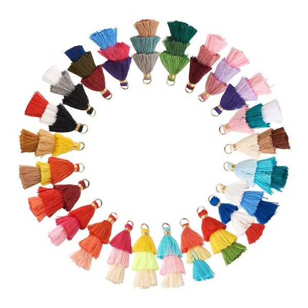 

charms 96pcs 24 colors polycotton(polyester cotton) tassel pendant decorations mixed color jewelry making diy earring keychain craft, Bronze;silver