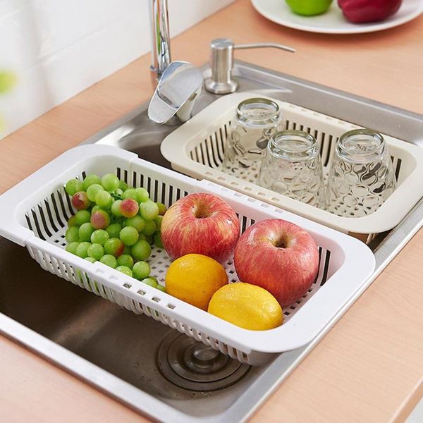 

hanging baskets kitchen retractable sink drain basket plastic dish rack vegetables filter water large capacity storage organizer