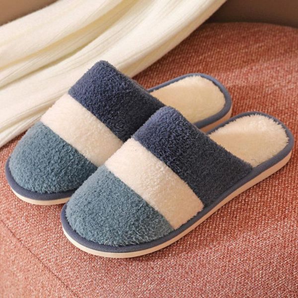 

slippers women man house flats striped warm winter lazy slides soft sole fluffy casual home indoor couple shoes 2021 lady, Black