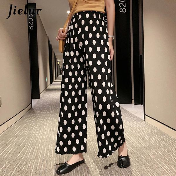 

women's pants & capris polka dots print wide leg summer women korean casual loose high waist harajuku simple straight pantalon femme, Black;white