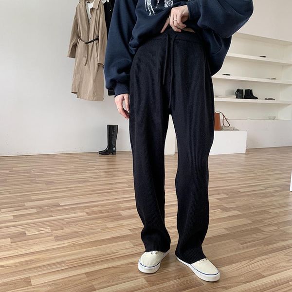 

more tall waist warm knitting leisure trousers mop the floor show thin wide legged pants female 2021 winter y1749a women's & capris, Black;white