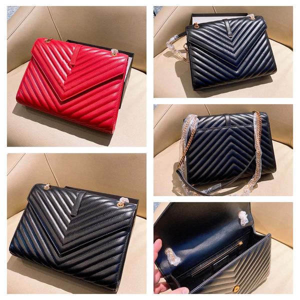 

ladies black calfskin caviar classic diamond quilted bag chains double flap medium genuine leather crossbody shoulder bags 002
