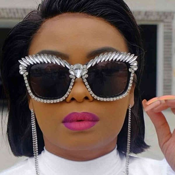 

full crystal black square sunglasses for women unqiue chic luxury rhinestones shades female shiny party sun glasses punk uv400, Silver