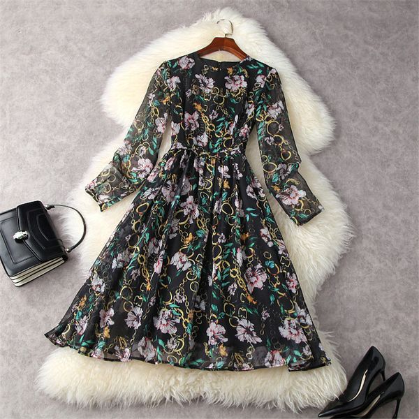 

dress female spring runway designers printing diamonds chiffon up fashion robe dressed vacation, Black;gray