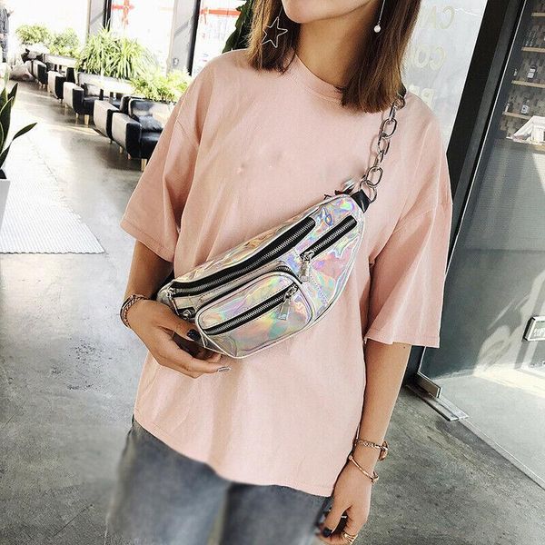 

shiny leather waist bag men belt pack women chest handbag fashion bags ladies belly phone pouch