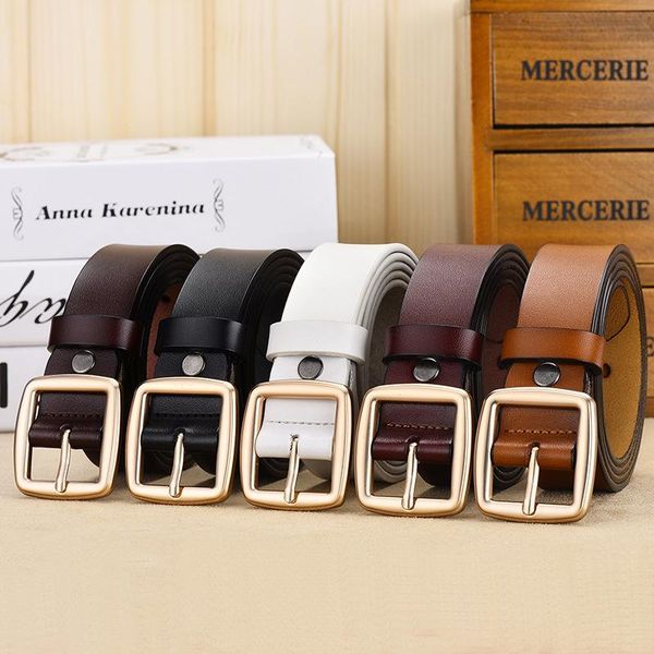 

belts elegzo genuine leather for women fashion jeans belt female pin buckle solid waistband, Black;brown