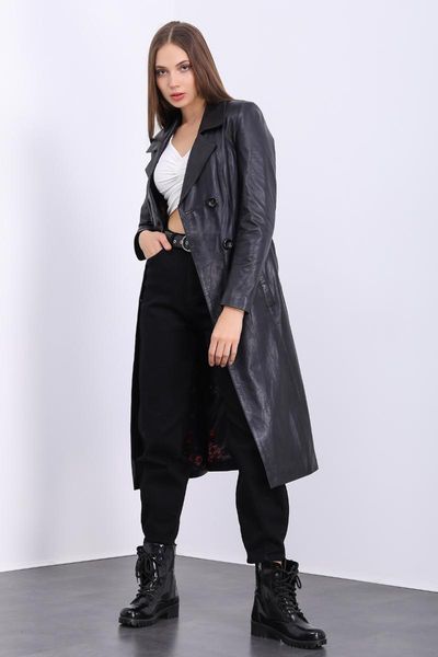 

women's trench coats woman leather jacket genuine 2021 fashion sheep motorcycle coat female trenchcoat %100 natural lampskin, Tan;black