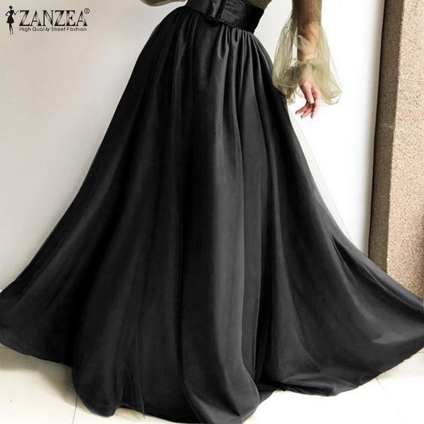 

skirts party a line skirt women holiday satin swing maxi lady vintage mujer falda fashion french elegant solid jupe femme, Black