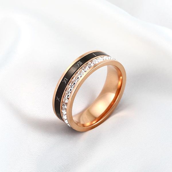 

rotatable black roman numbers luxury zircon rings stainless steel bridal engagement ring female wedding jewelry, Slivery;golden