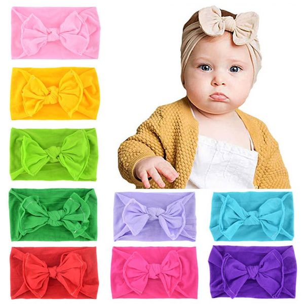 

girls hair accessories bows baby headbands childrens head bands kids soft bow nylon headdress b8815, Slivery;white