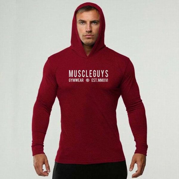 

men's t-shirts brand bodybuilding t-shirt hooded men gym sweatshirts long sleeve cotton sportswear fitness clothing muscle tee shirt, White;black