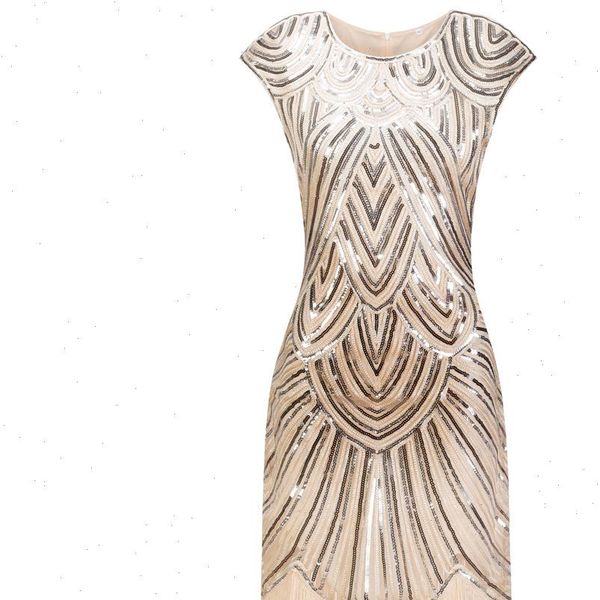 

vintage 1920s flapper gatsby women dresses o neck cap sleeve sequin fringe party midi vestidos verano summer, Black;gray