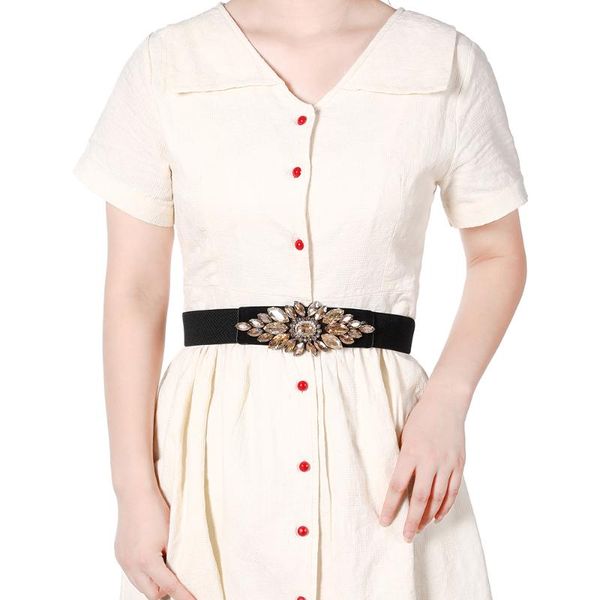 

belts awaytr baroque style no buckle rhinestone women belt retro canvas elastic for bride wedding waistband, Black;brown