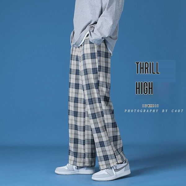 

men's pants streetwear black plaid men joggers 2021 mens straight harem korean hip hop trousers plus size -40