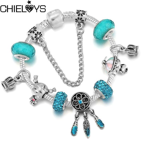 

charm bracelets silver color boy & girl pendants with blue dreamcatcher bracelet for women romantic valentine's day jewelry gift, Golden;silver