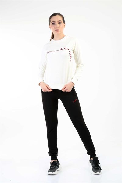 

women's hoodies & sweatshirts women ecru crew neck sporty tracksuit set, Black