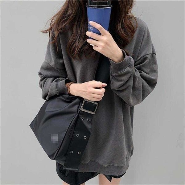 

cotton round neck sweater women's autumn and winter 2020 korean version large size 200kg loose ins solid color coat fashion, Black