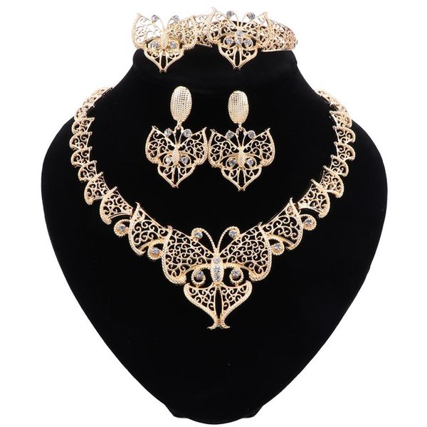 Dubai Gold/Splitter Überzogene Halskette Ohrring Set Großhandel Nigerianische Frau Zubehör Schmuck Afrikanische Braut Schmuck Sets