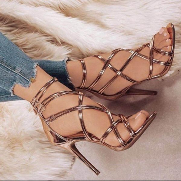

spring summer pu leather women sandals for female ladies thin high heels cross straps fashion shoes plus size 43, Black