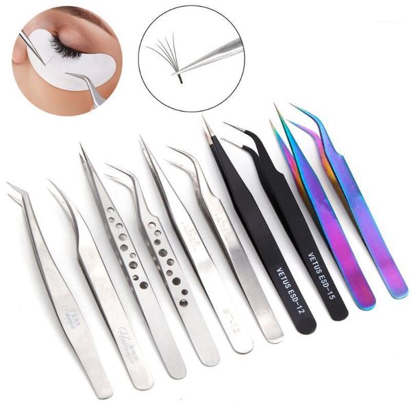 

2pcs stainless steel eyelash extension tweezers volume lashes straight curved pick up eyelashes individual tweezer makeup tool1