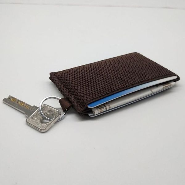 

card holders slim id bank wallet front pocket minimalist elastic men women business holder with key ring, Brown;gray