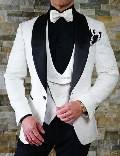 

men's suits & blazers jeltoin lastest coat pant design shawl lapel 3 pieces white printed wedding for men custom made tuxedo prom, White;black