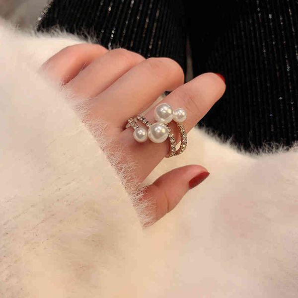 

ring small pearl opening female japanese light luxury fashion personality net red adjustable index finger tail, Silver