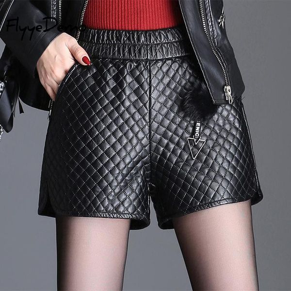 

women's shorts women pu winter 2021 spring warm high waist wide leg korean ladies solid color loose feminino plus size, White;black