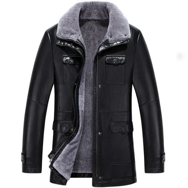 

men's fur & faux fashion black winter men casual more pockets genuine mens slim turn collar motorcycle leather jacket coat
