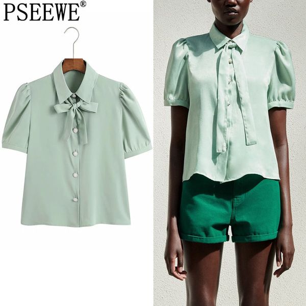 

summer blouses women za green shirts woman button up short puff sleeve crop female elegant blouses 210517, White