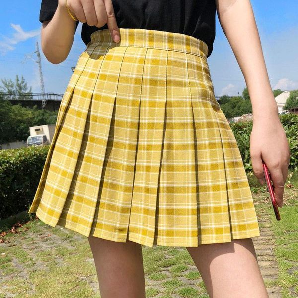 

kawaii cosplay harajuku plaid womens skirts preppy pleated lolita cute japan students school uniforms polyester faldas ladies jupe, Black