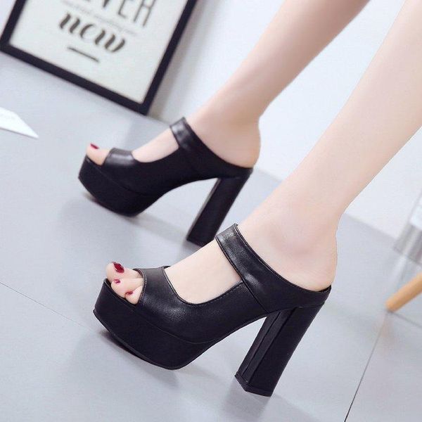 

sandals women's high heels slippers women platform shoes 2021 summer hollow fashion leather ladies office, Black
