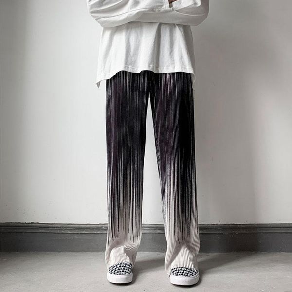 

men's pants gradient color striped korean version of the trend casual wide-leg summer thin loose drape mopping, Black