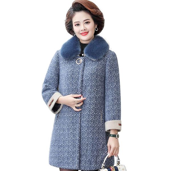 

women's wool & blends water velvet large size jacket female woolen coat winter thicken plus ladies double collar blouse clothing, Black