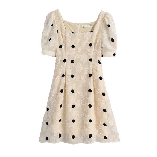 

women sweet fashion polka dot mini dress vintage square collar short sleeve back zipper dresses girls chic vestidos 210531, Black;gray