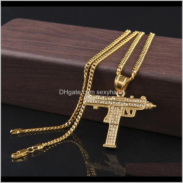 

& pendants drop delivery 2021 gold gun shape pistol pendant necklace for mens fashion hip hop cuban link chain necklaces jewelry extng, Silver