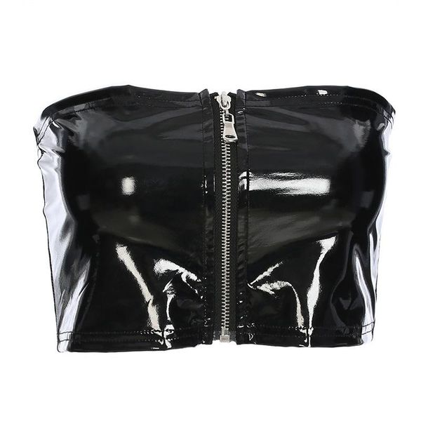 

bras fashion women leather crop club tube bralette bustier brassier black, Red;black