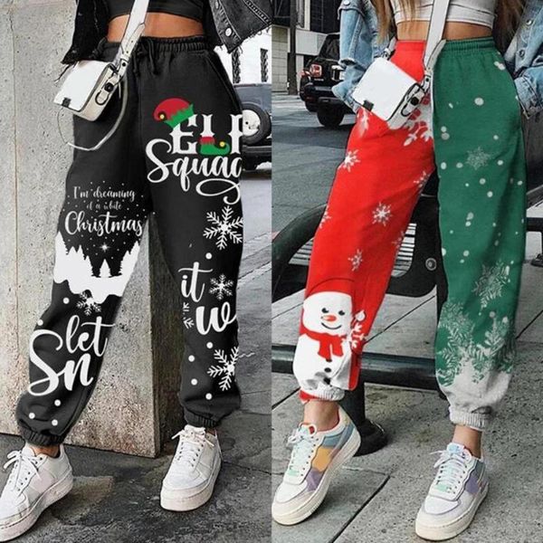 

women's pants & capris xmas sweatpants patchwork print women casual, Black;white
